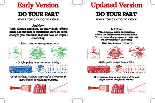 2 image comparison of color changes in zine iteration